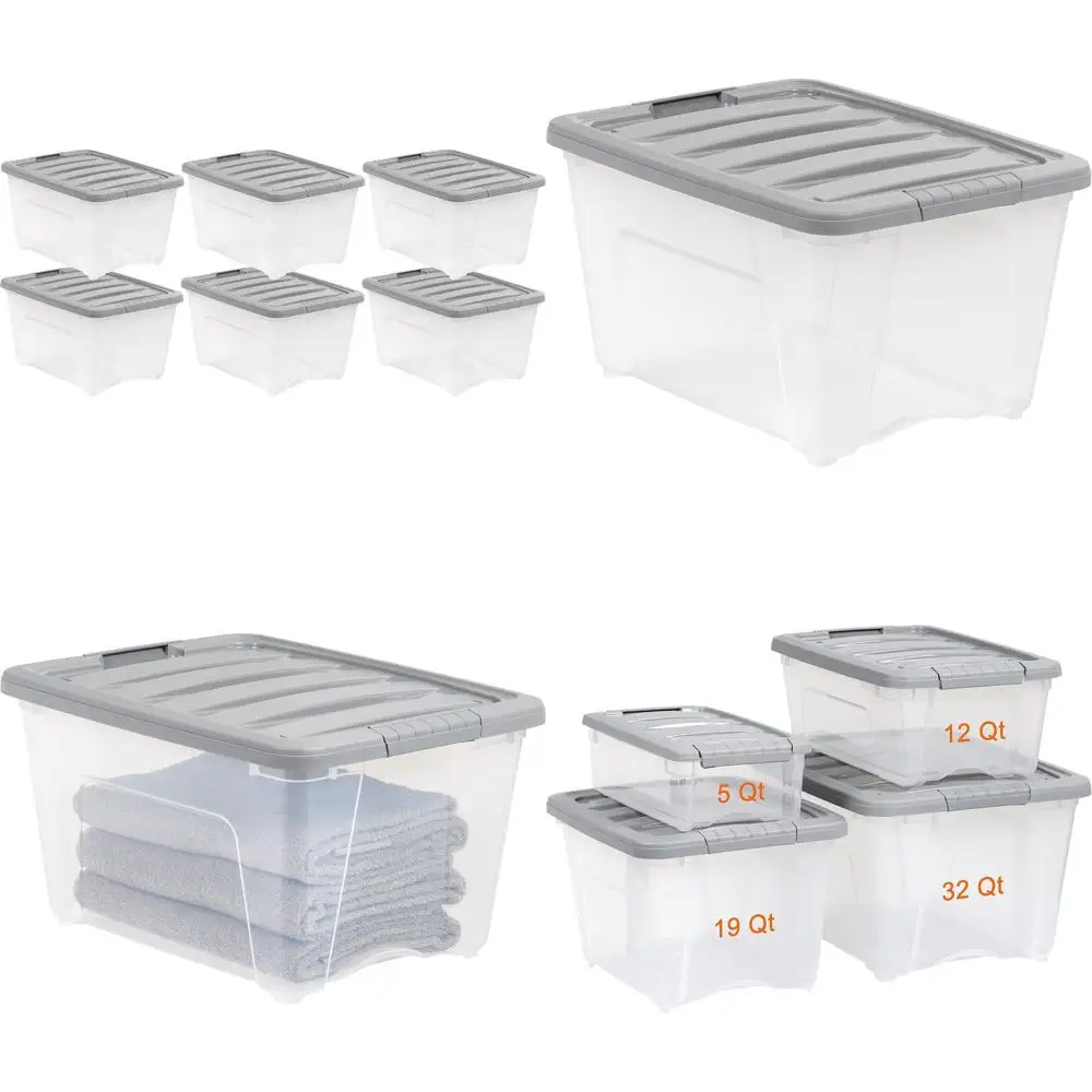 

Набор из 6 прозрачных/серых контейнеров для хранения объемом 32 кварта с надежными защелкивающимися крышками
