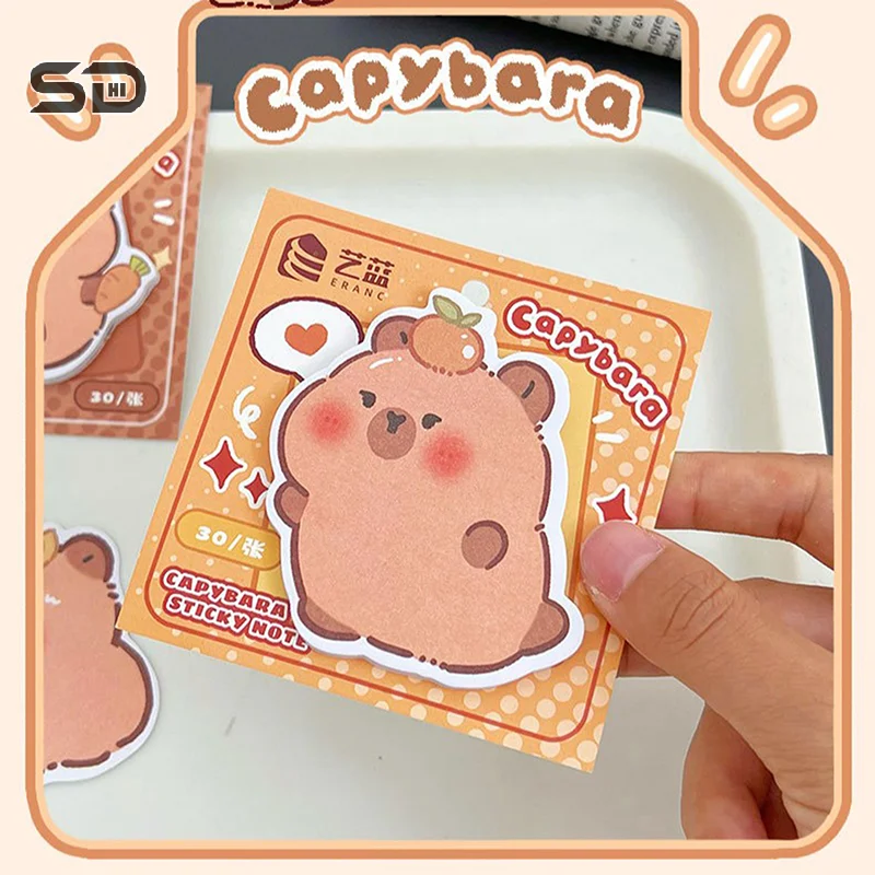 Note collante mignonne Kawaii Capybara pour enfants, note collante en forme spéciale, dessin animé, créatif, drôle, mode, cadeaux, 30 feuilles