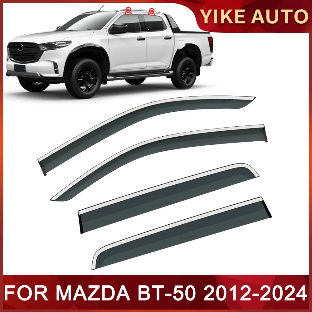 For Mazda BT-50 UP UR TF 2012-2024 Car Window Sun Rain Shade Visors Shield Shelter Protector Cover Trim Frame Sticker