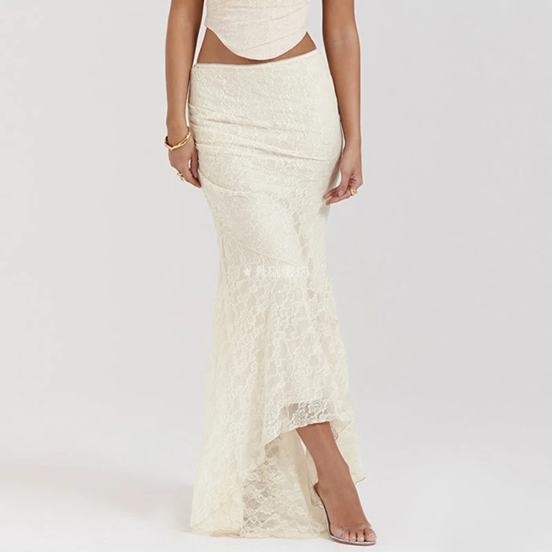 

Fall/Winter 2025 Lace-wrapped Hip Fishtail Skirt Ruffled Women's Skirt