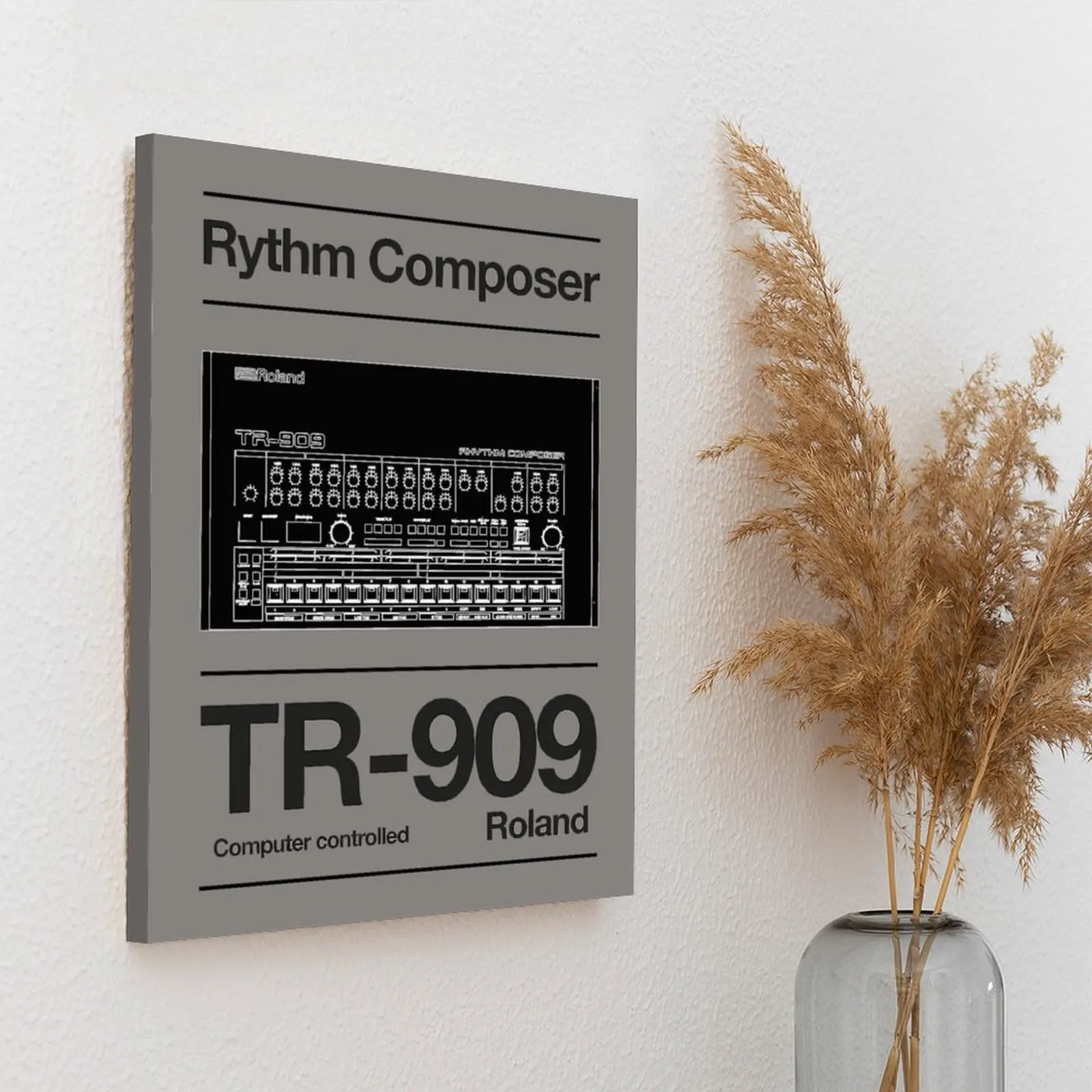 Synthwave Vibes الحد الأدنى Roland Tr 909 إيقاع الملحن الفن قماش اللوحة المرآب سينما تصميم لوحات حائط مؤطرة
