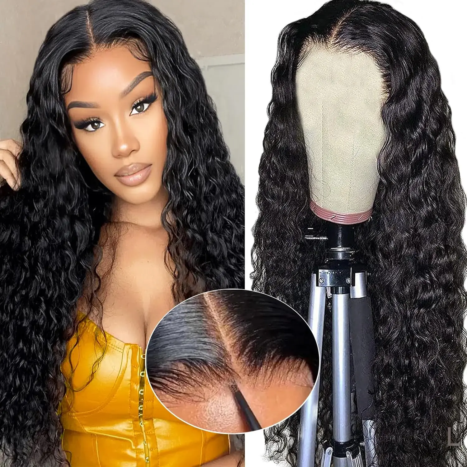 Wear And Go Glueless Human Hair Wig 5×5 6x4 HD Lace Closure Wig 30 Inch Deep Wave Frontal Wig  Pre Cut Curly Human Hair Wigs