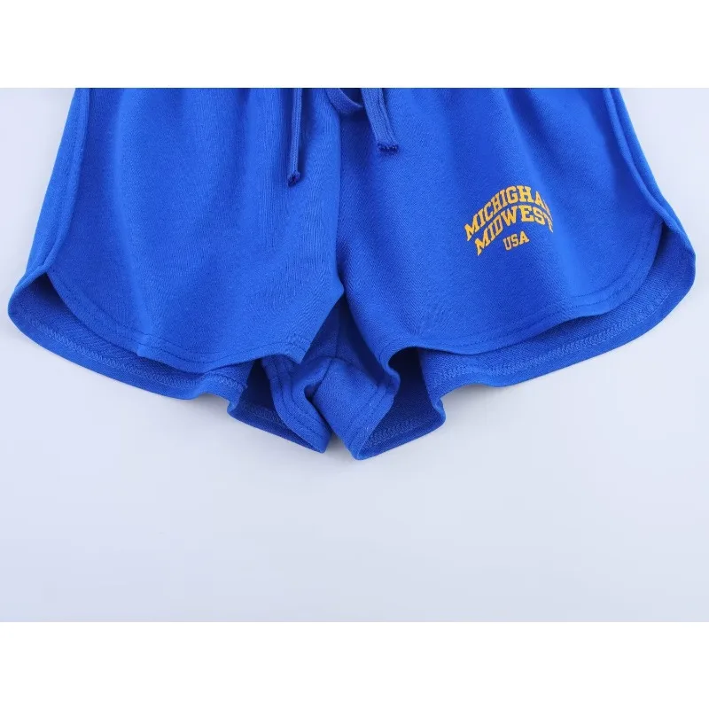 Pakaian Wanita Sporty Musim Panas Set Motif Huruf Longgar Kasual Dua Potong Baju Rumah Olahraga Set Harian