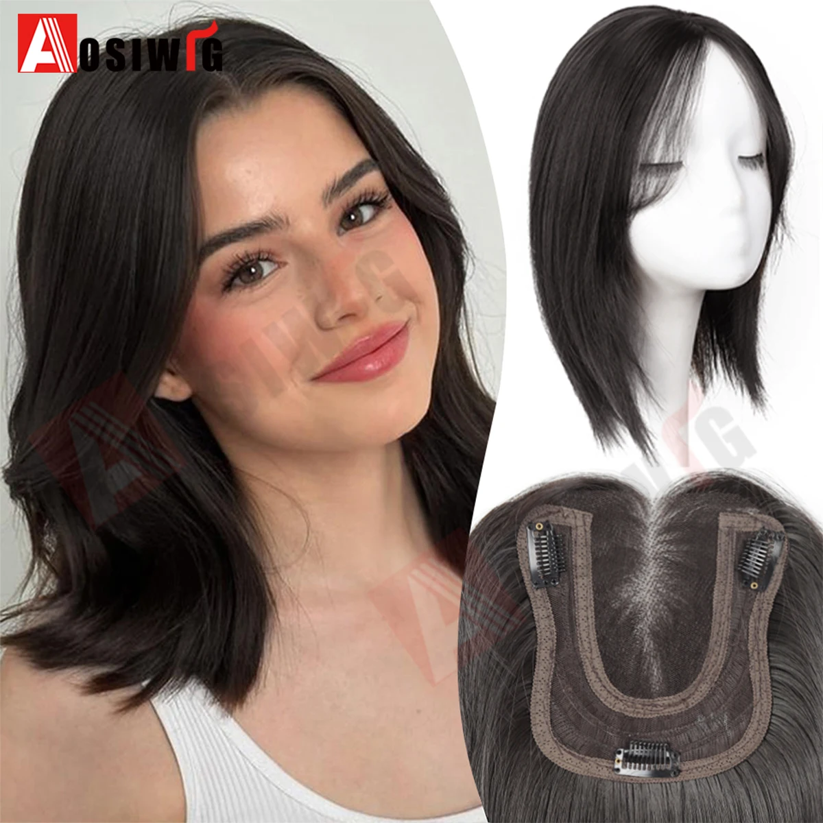 

﻿ Clip In Natural Synthetic Hair Bangs Fringe Hair Pieces Middle Part Hair Extension Topper For Women Hair Loss Cover White Hai