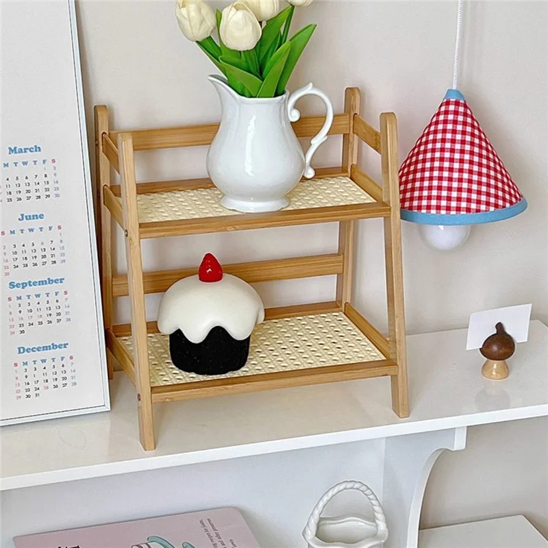 ABUP-Wooden 2-Tier Storage Shelf Desktop Organizer Display Stand Multifunctional Stationary Rack For Kitchen Bedroom Office