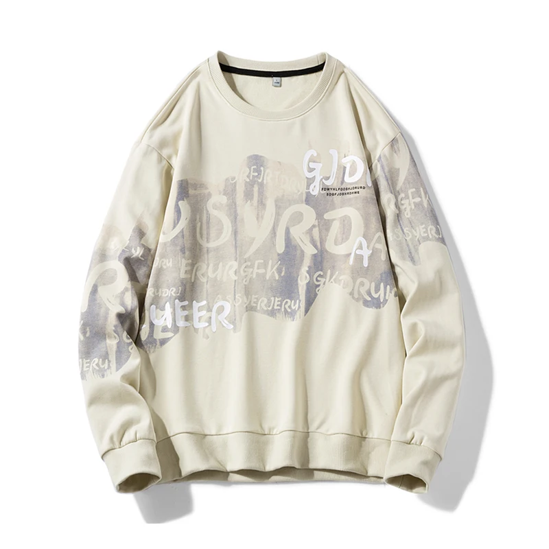 2023 Autumn New Men's Trendy Pullover Round Neck Printed Letter Long Sleeved Hoodies Loose Versatile Bottom Student Casual Tops