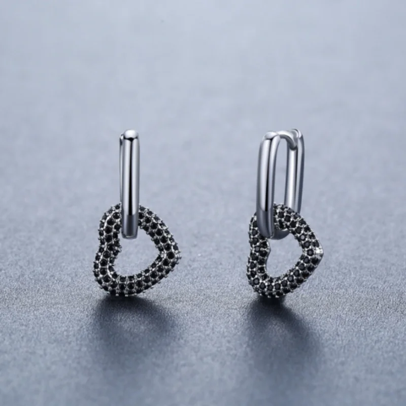 Black Awn Classic Silver Color Round Black Trendy Spinel Engagement Hoop Earrings for Women Jewelry Bijoux I317