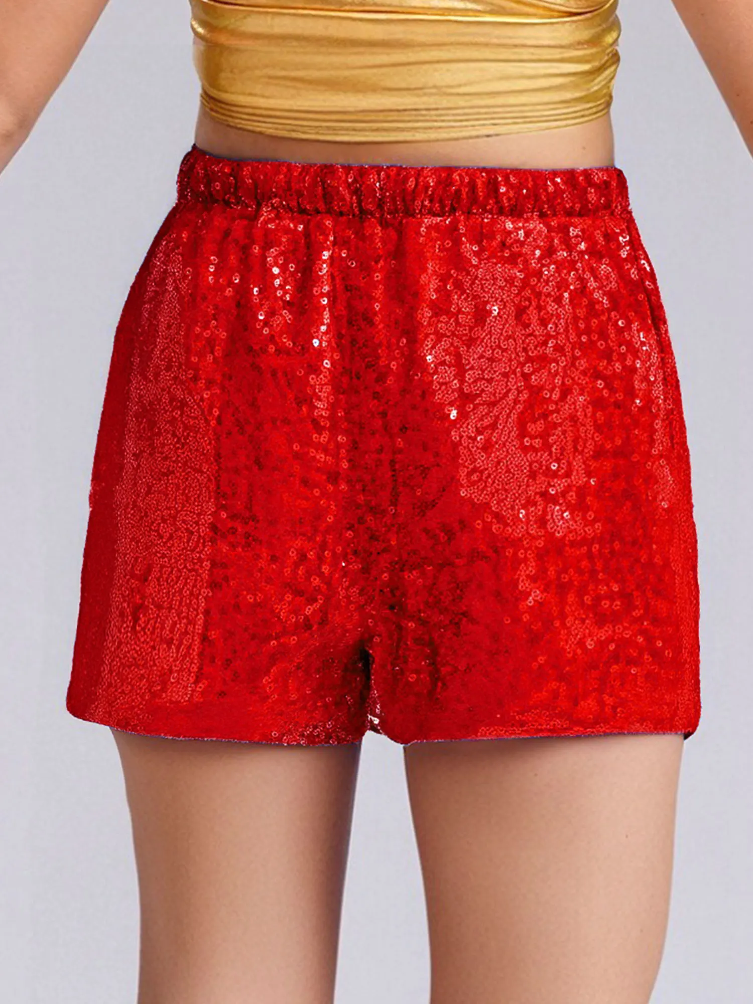 Girls Jazz Hip Hop Dance Shorts Shiny Sequins Elastic Waistband Short Pants Kids School Show Party Cheerleading Street Dancewear