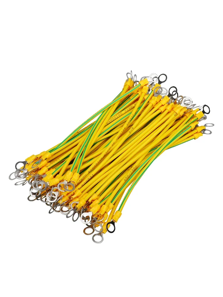 100pcs Copper Bridge Jumper Yellow and Green Two-Color Ground Wire Solar Photovoltaic Panel Ground Wire 2.5/4/6 Square