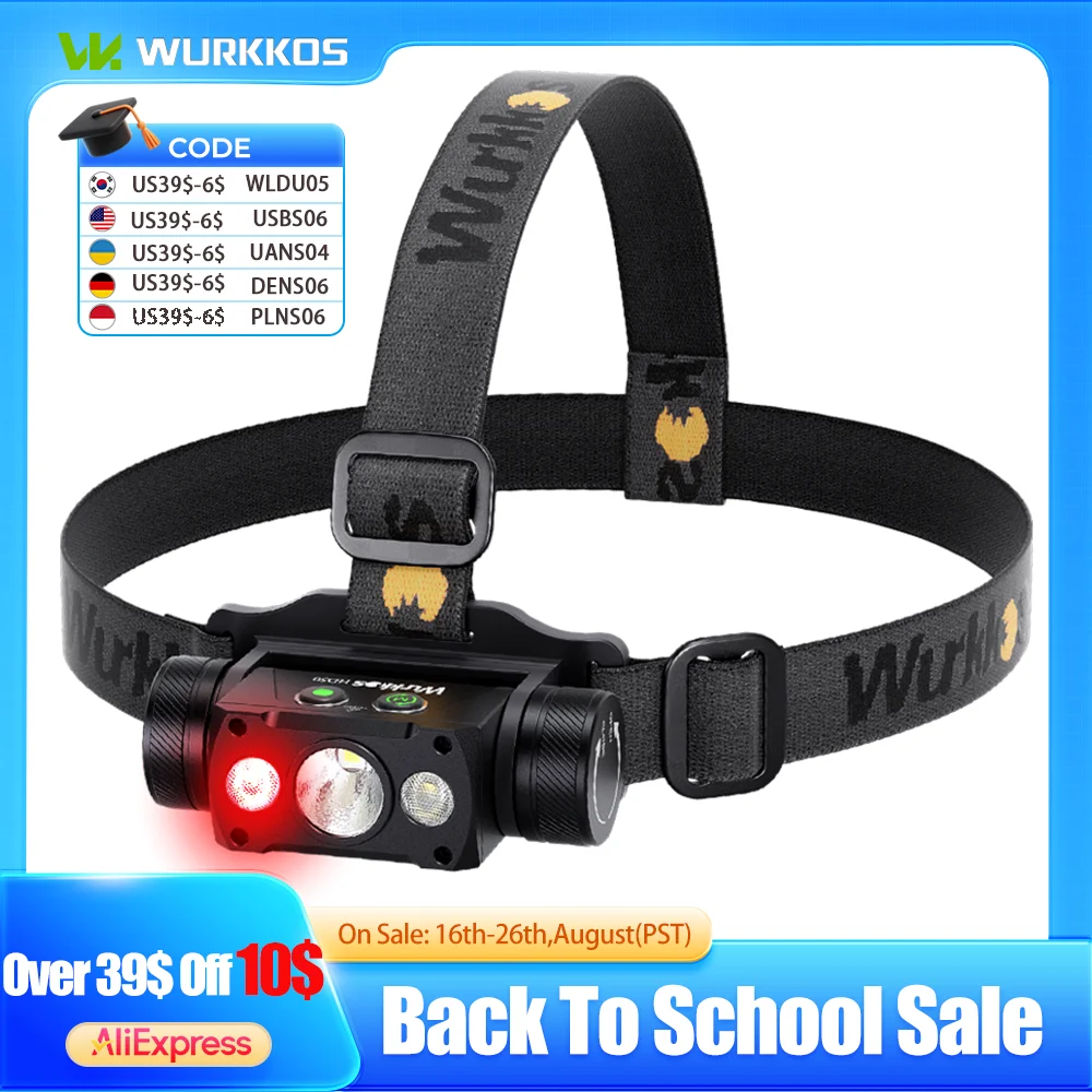 Wurkkos HD50 LED-Stirnlampe, 4000 lm, wiederaufladbare Hochleistungs-Taschenlampe, IP67, wasserdicht, 21700 Angelbeleuchtung mit 660 nm rotem Licht