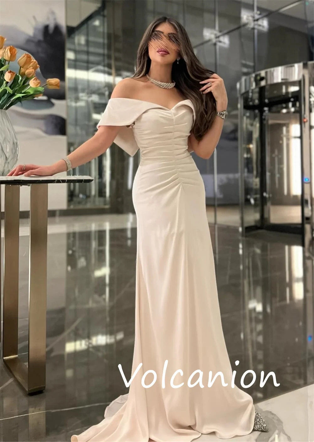 Vestidos largos personalizados con hombros descubiertos, Jersey exquisito plisado, corte en A, ocasión a medida, estilo moderno Retro