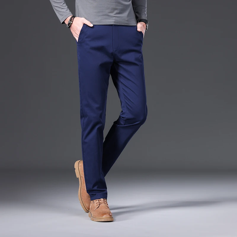 97% algodão clássico calças casuais masculinas novo macio aconchegante elasticidade em linha reta calças de negócios moda roupas de marca tamanho 28-38
