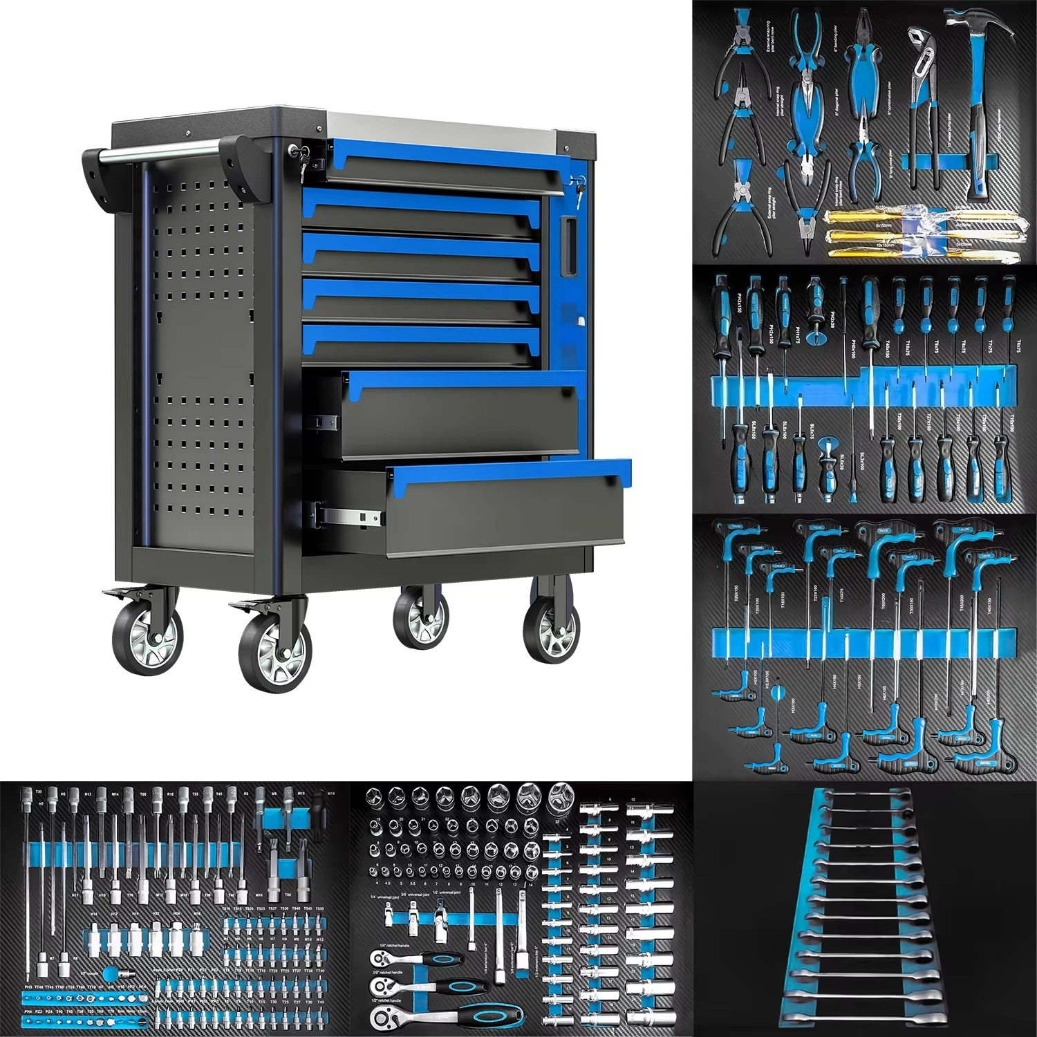 

Industrial Tool Trolley with Tool Sets Drawers Metal Workshop Cabinet Car Repair Welding Cart Box Storage Organizer