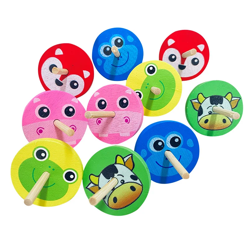 

10Pcs/Lot Wooden Cartoon Animal Spinning Top Classic Interesting Toys Children Adult Relief Stress Childhood Early Learning Game
