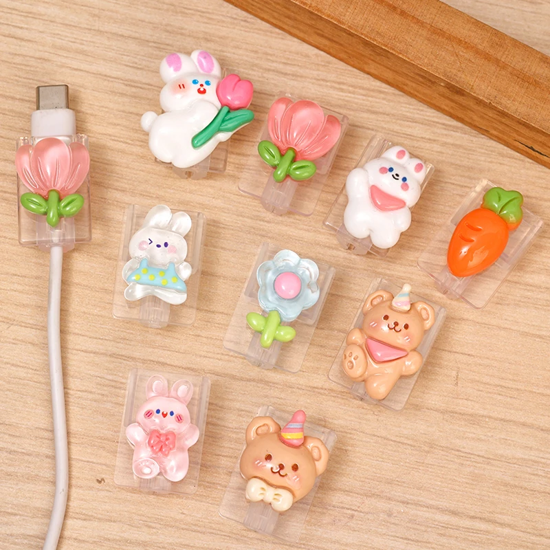 Cute Rabbit Cable Protector Cartoon Charger Protector Cable Winder Organizer Cute Type C Data Line Cord Port Protective Cover