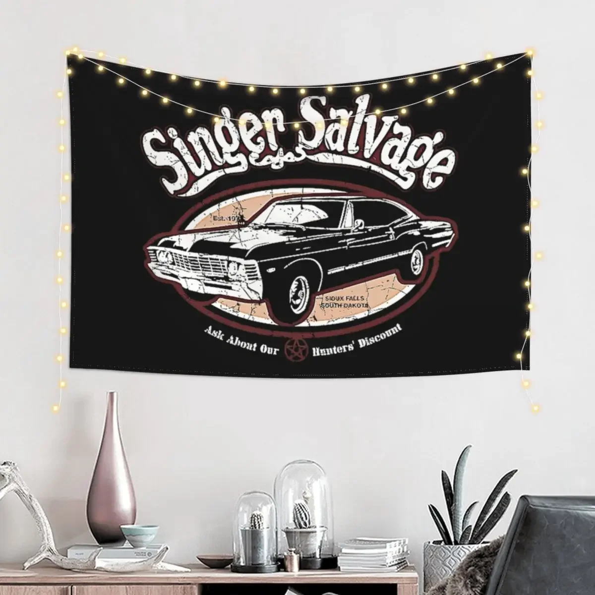 Supernatural Impala Singer Salvage SPN T-Shirt Tapestry Room Decorations Room Decoration Aesthetic Tapestry