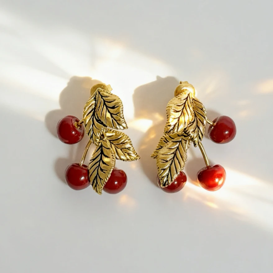 Europe America Vintage Cherry Earrings Woman Famous Designer Brand Jewelry Lovely Gift Trend