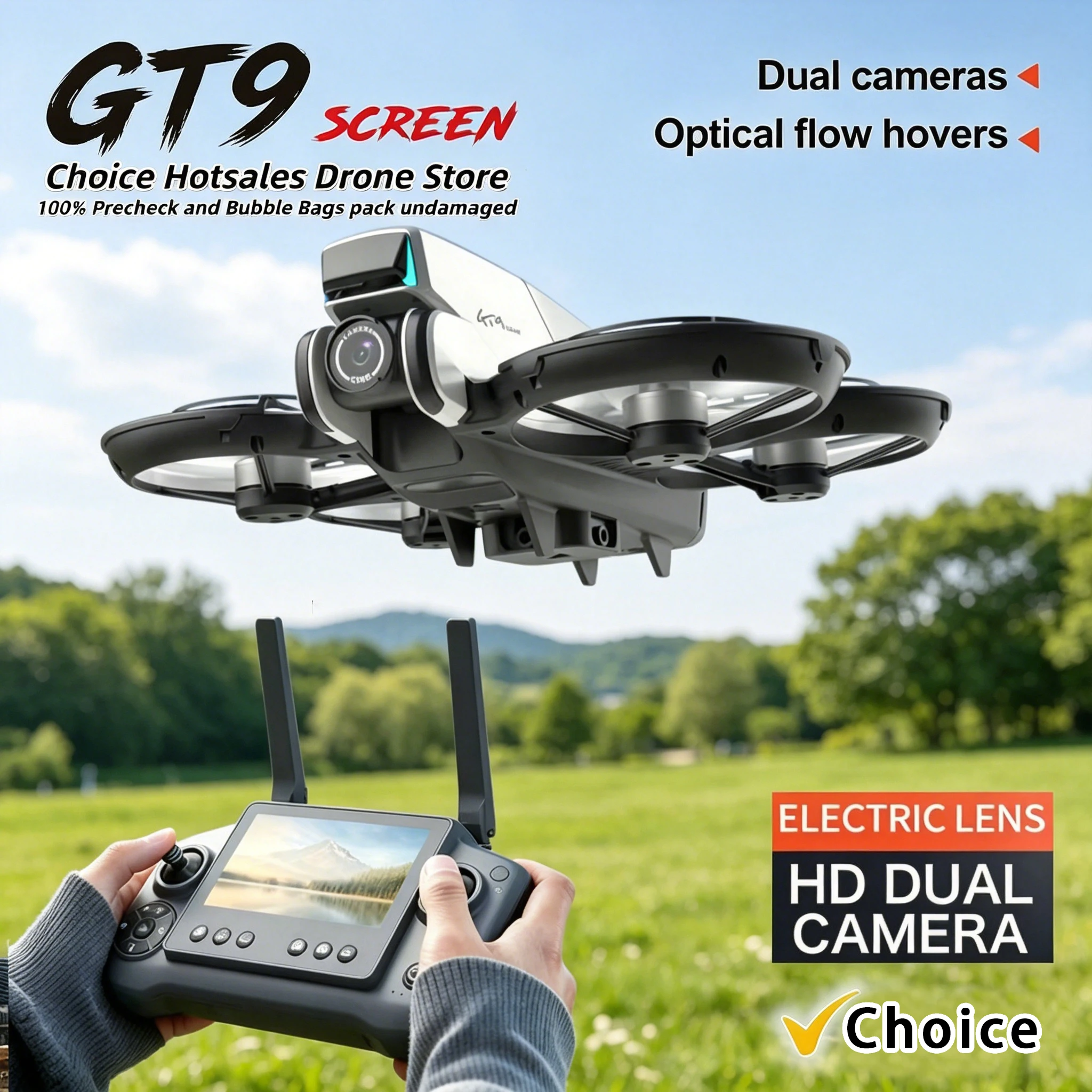 

2026 New GT9 FPV Drone 4.3" Screen 2.4G 6CH Brushless 1503 4000KV 143g No Registration EIS Anti-Shake Optical Flow boy toy gift