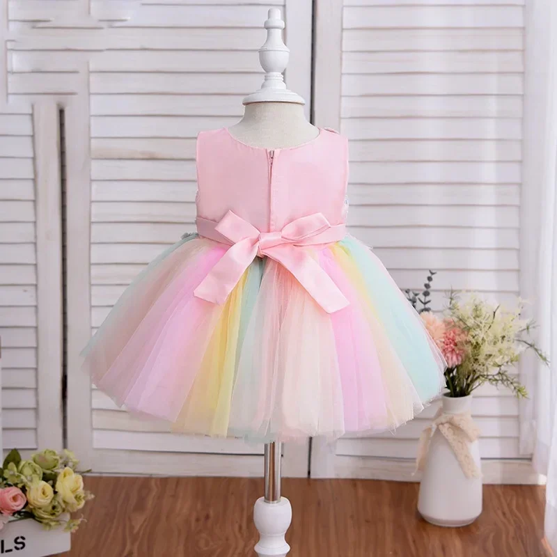 Unicorn Cosplay Baby Girl Clothes Set Flower Rainbow Princess Dress for Birthday Wedding Ball Gown Puffy  Girls Toddler