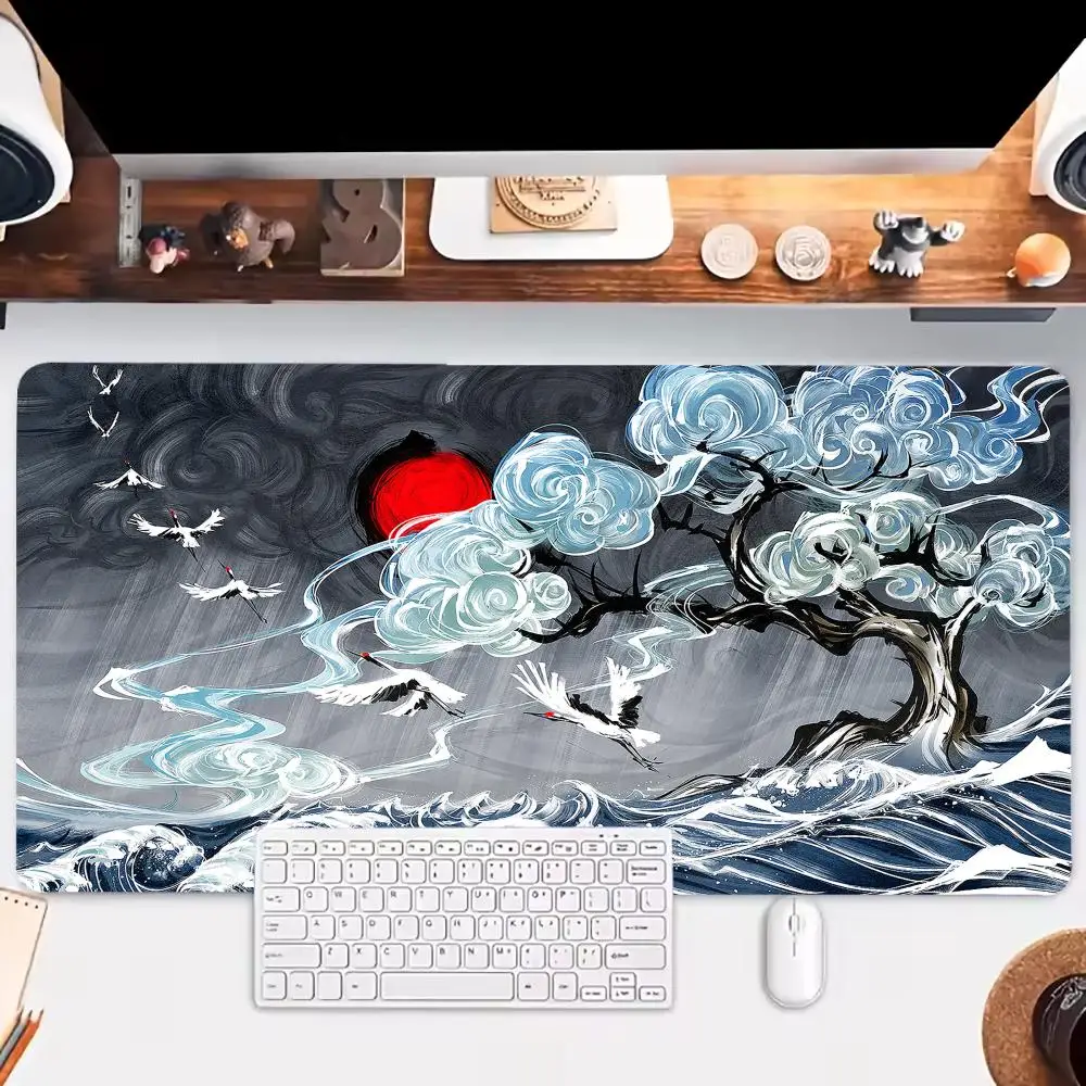 

Chinese style crane Mouse Pad Large Gaming Mousepads Non-slip Laptop Desk Accessory Aesthetic Gamer Keyboard Tablet Mat Playmat