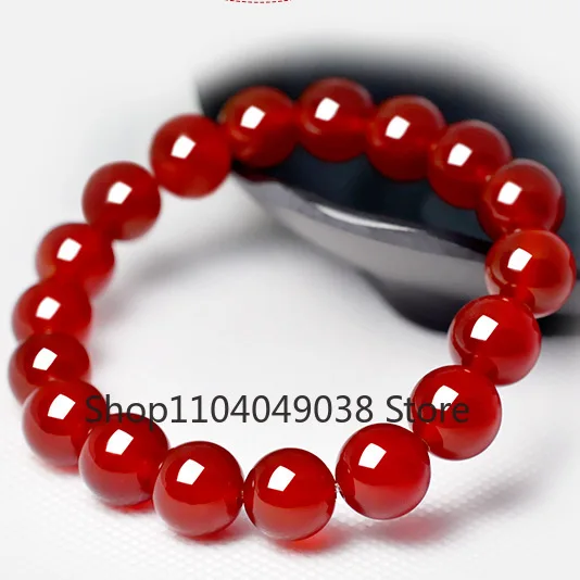 Natural Red Jade Bracelet Men Women Healing Jewelry Real Carnelian Round Beads Elastic Beaded Bracelets Bangle Lucky Amulet Gift