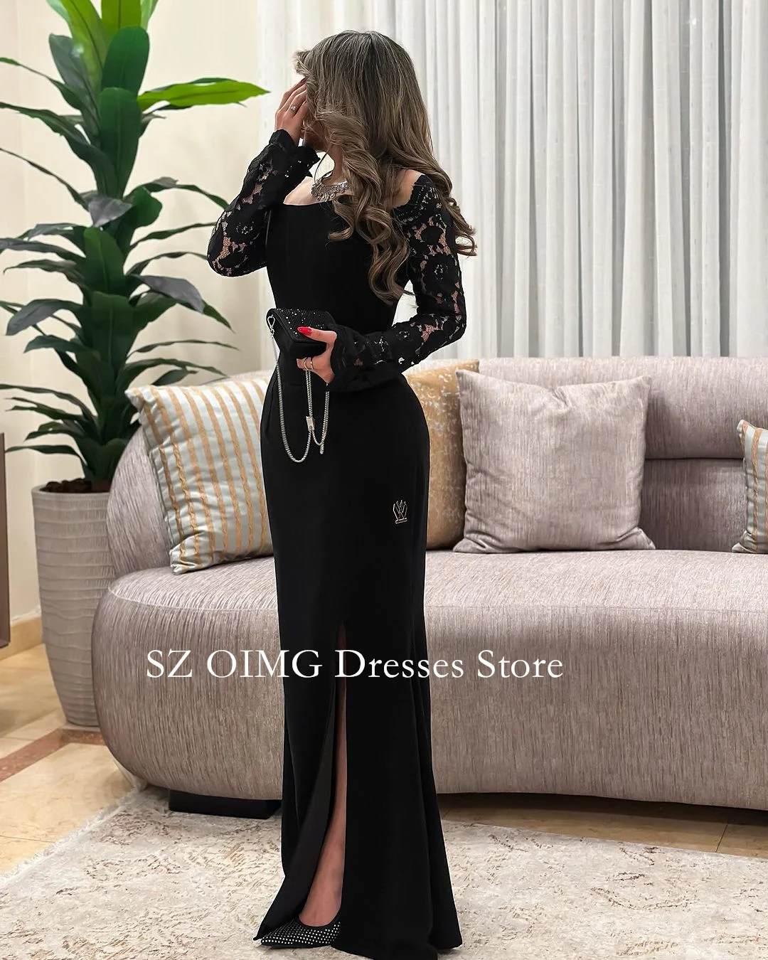 High Quality 2024 New Summer Women\'s Maxi Prom Dress Sexy Square Neck Long Lace Sleeves Fashion Elegant Celebrity Party Dress