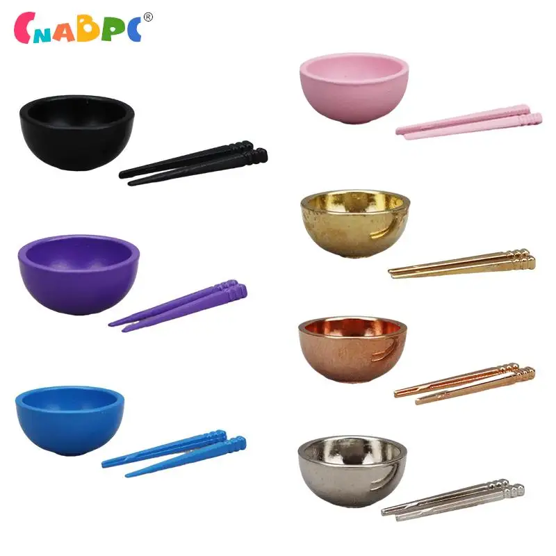 1Set 1:12 Dollhouse Miniature Bowl Chopsticks Kitchen Alloy Tableware Model Decoration Toy Doll House Accessories