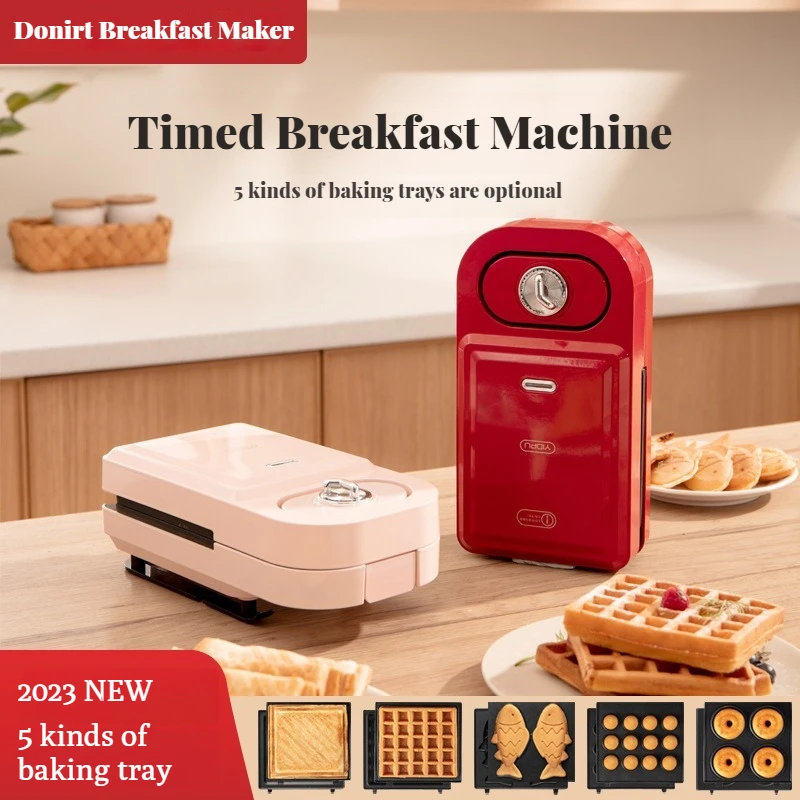 New Electric Sandwich Maker macchina per la colazione multifunzione temporizzata Waffle Maker tostapane Baking Takoyaki Pancake sanddichera 650W