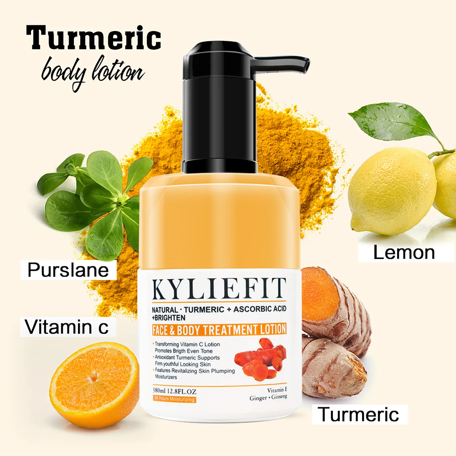 KYLIEFIT Turmeric Vitamin C Face & Body Glow Boosting Moisturizer & Skin Repairing Cream, Hydrating with Organic Ingredients