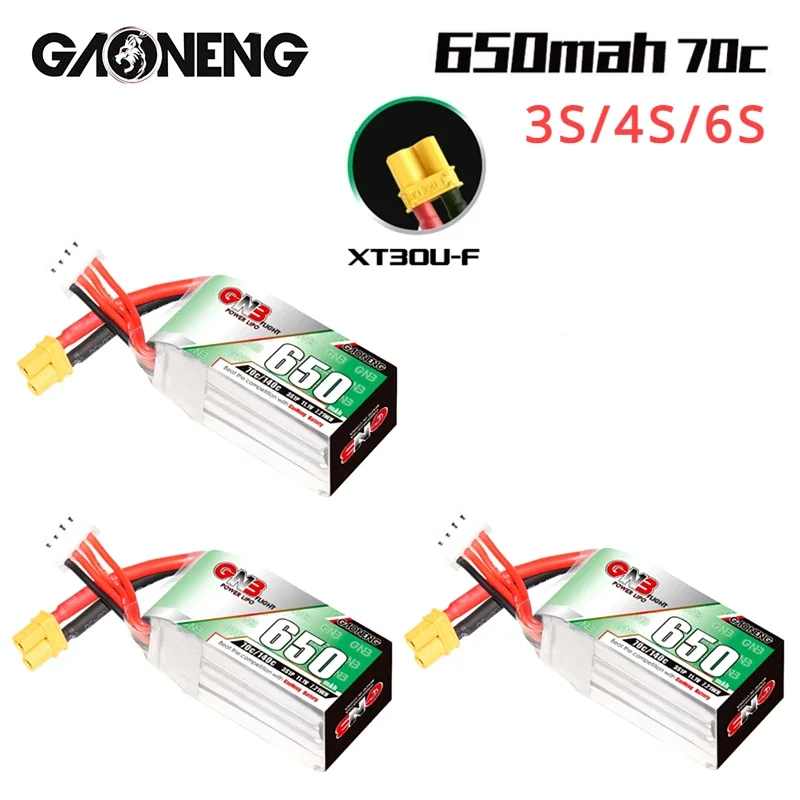 GNB 3S/4S/6S 650mAh 11.1V/14.8V/22.2V 70C Lipo Battery with XT30 Plug for FPV Racing Drone 4 Axis UAV RC Quadcopter RC Drone