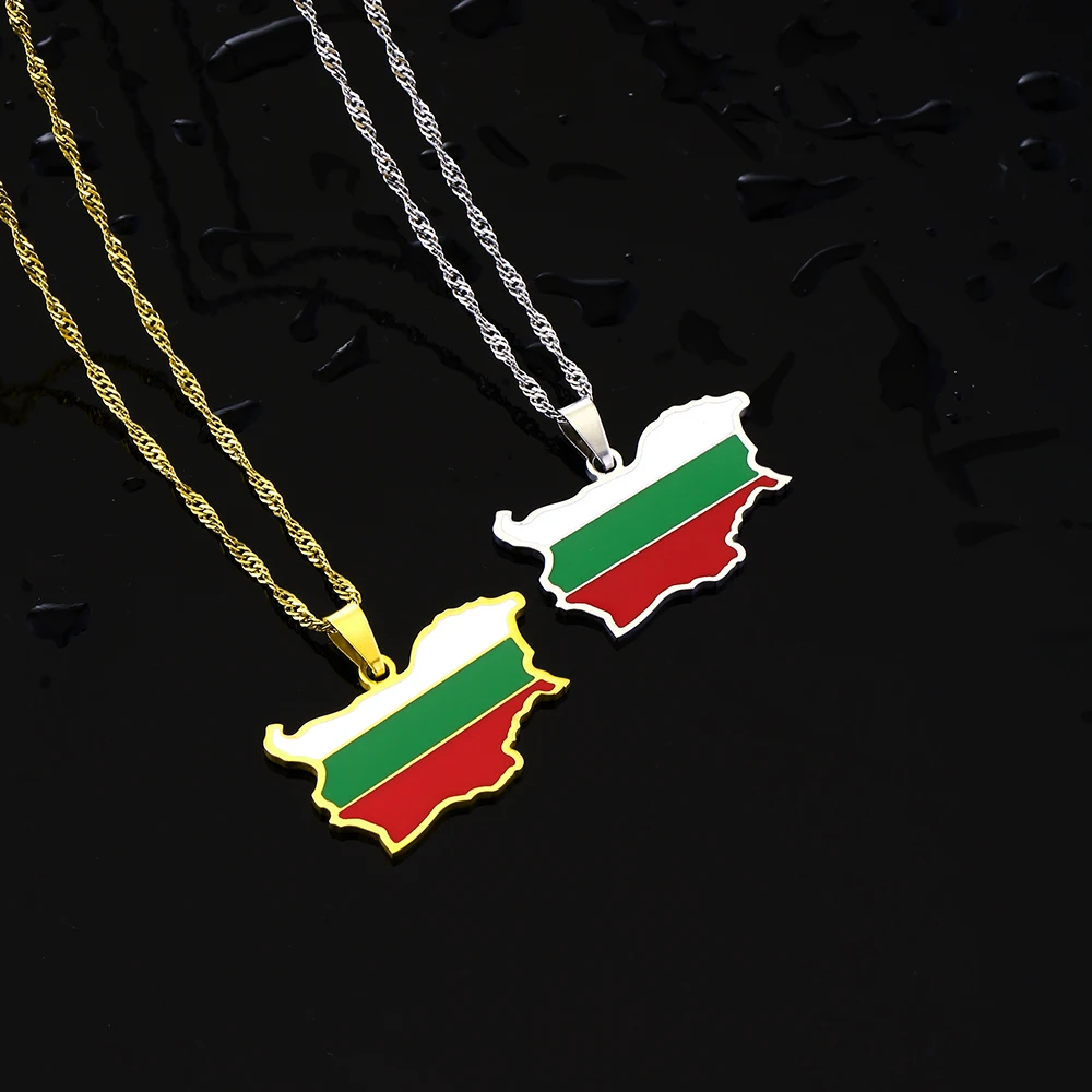 Fashion People's Republic of Bulgaria Map Flag Pendant Necklaces Stainless Steel Bulgarian Maps Jewelry Gift