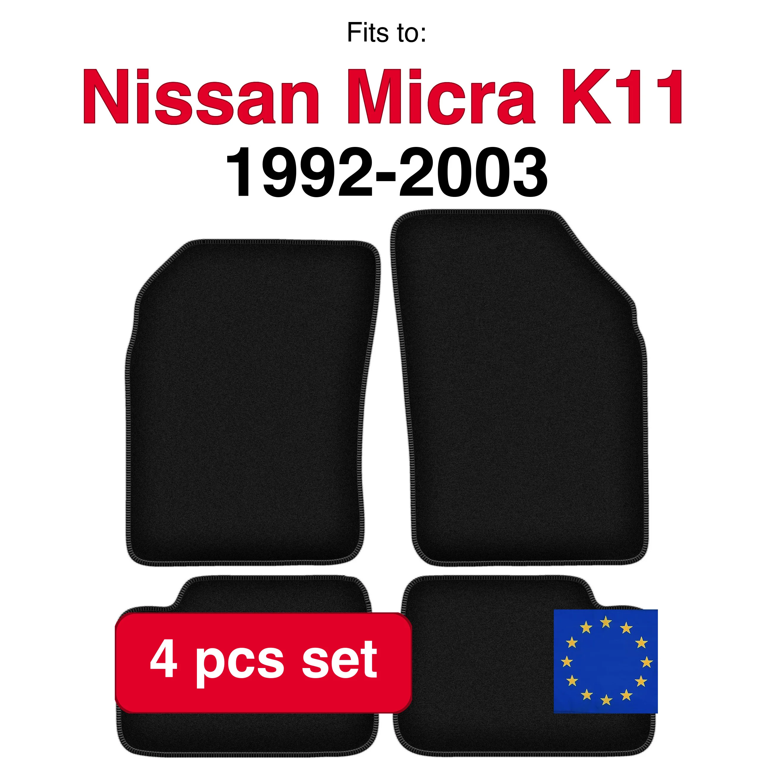 Velour tapijtset voor Nissan Micra K11 hatchback (1992-2003) - Zwart (4 stuks) automatten set