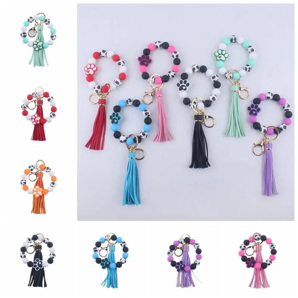 

Fashion Creative Wristlet Keychain Dog Paw Portable Bracelet Keychain Silicone Beaded Stylish Dog Claw Pendant Bracelet Girls