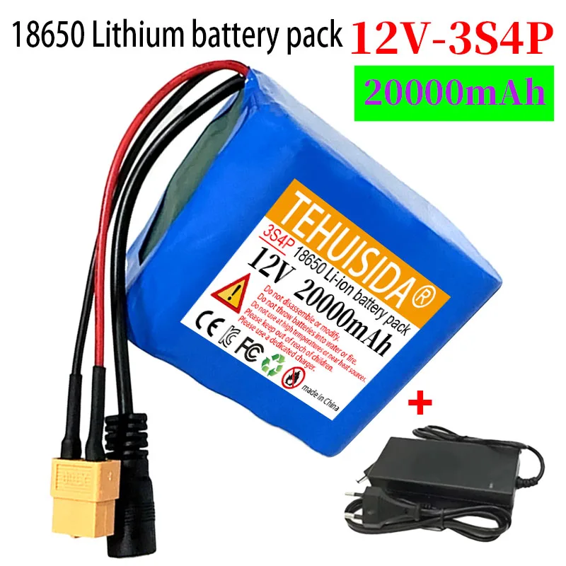 

12v 3S4P 20000mAh Portable 12V Battery Rechargeable 18650 Li-ion Battery Pack DC 12.6v Cam Monitor Fishing Battery + Charger