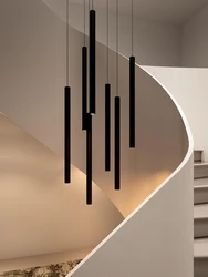 Candelabro de techo largo, lámpara cilíndrica moderna, accesorio de iluminación suspendido, tubería de agua para Villa, lámpara LED nórdica para escalera