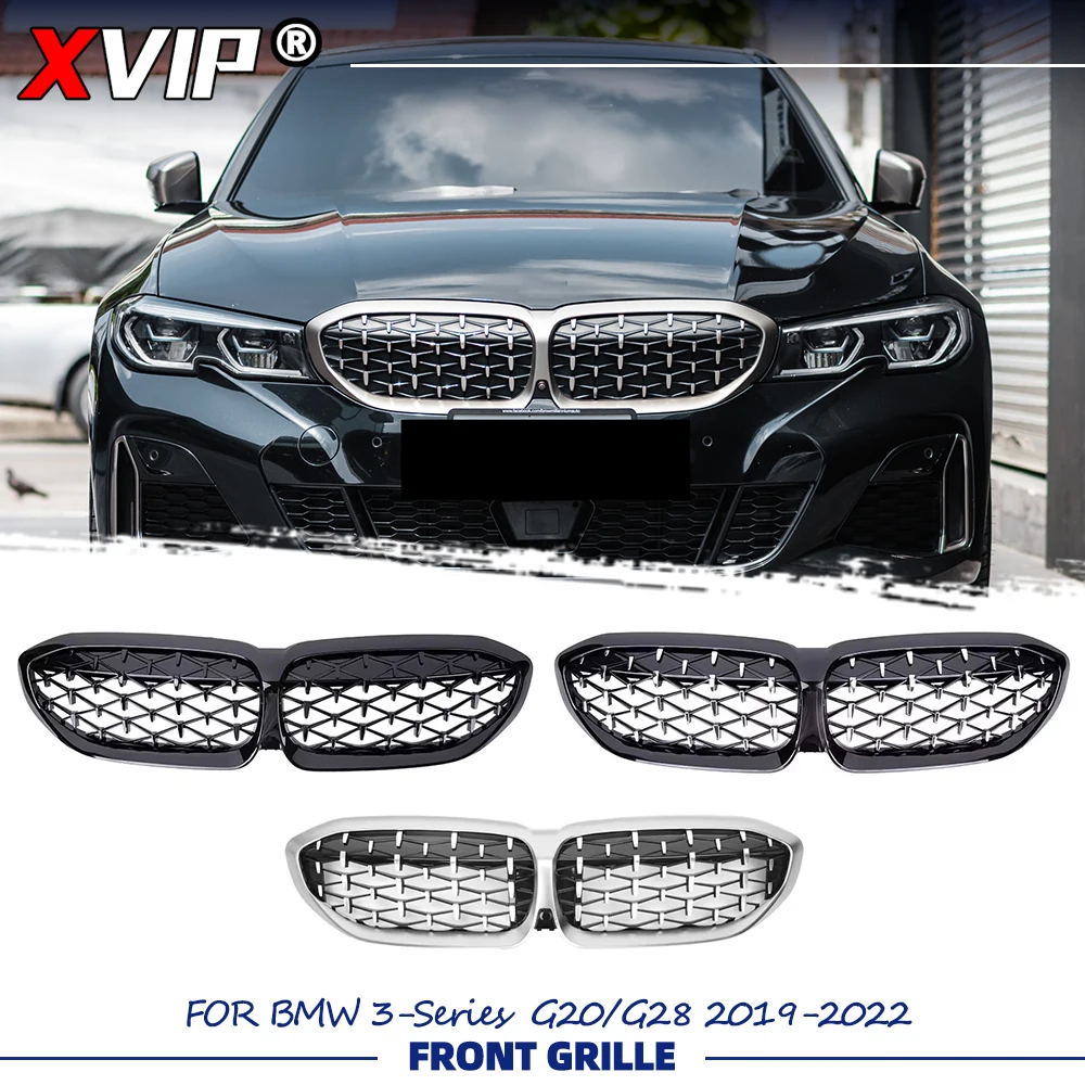 

XVIP Chrome Silver Front Bumper Racing Grille For BMW 3-Series G20 G28 2019-2022 Diamonds Style Car Front Grill Replacement