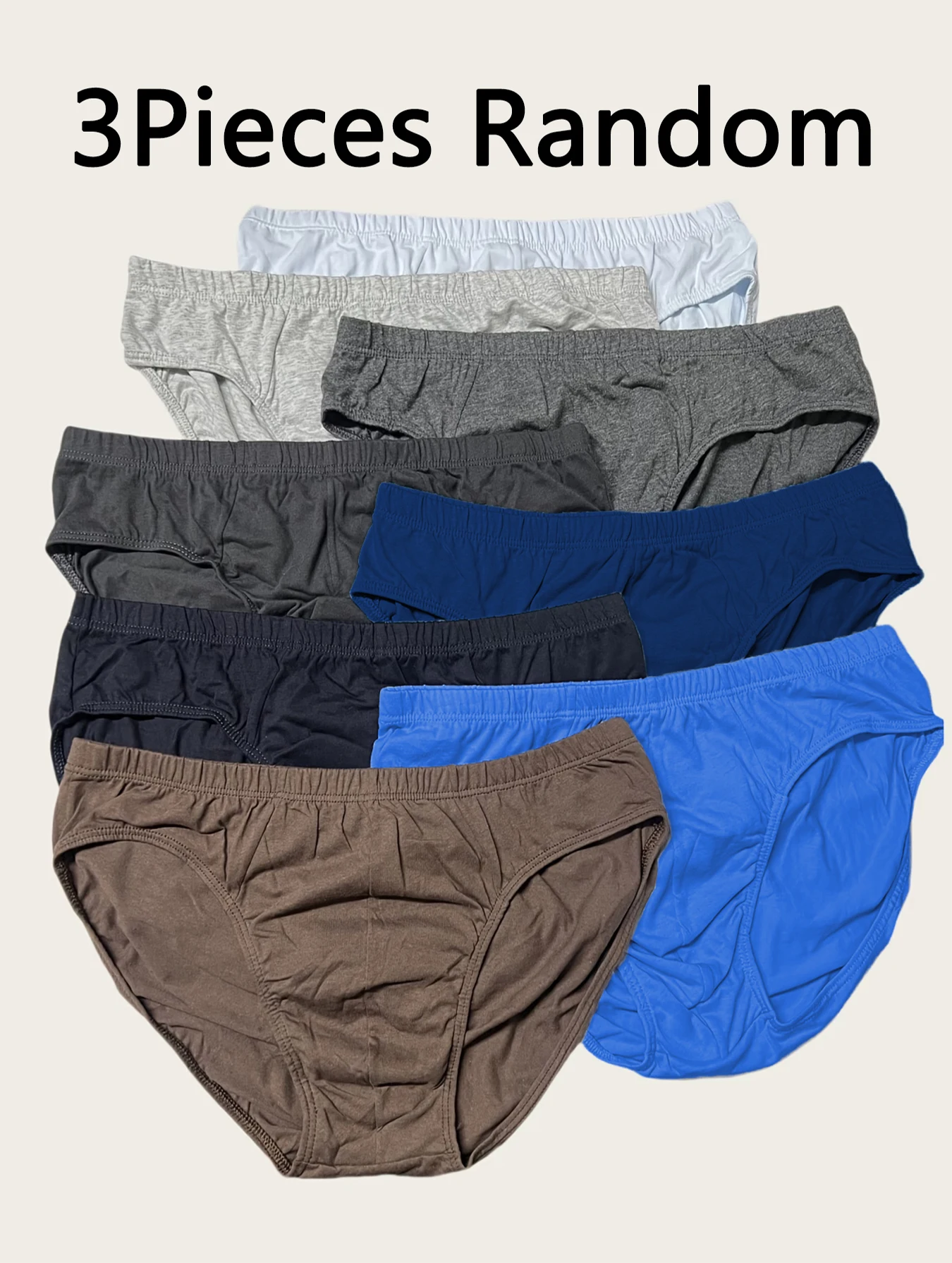 3pcs Random 100% Cotton Underwear New Size Plus Loose and Breathable Mid Waist Triangle Underwear Men's Underwear S-2XL