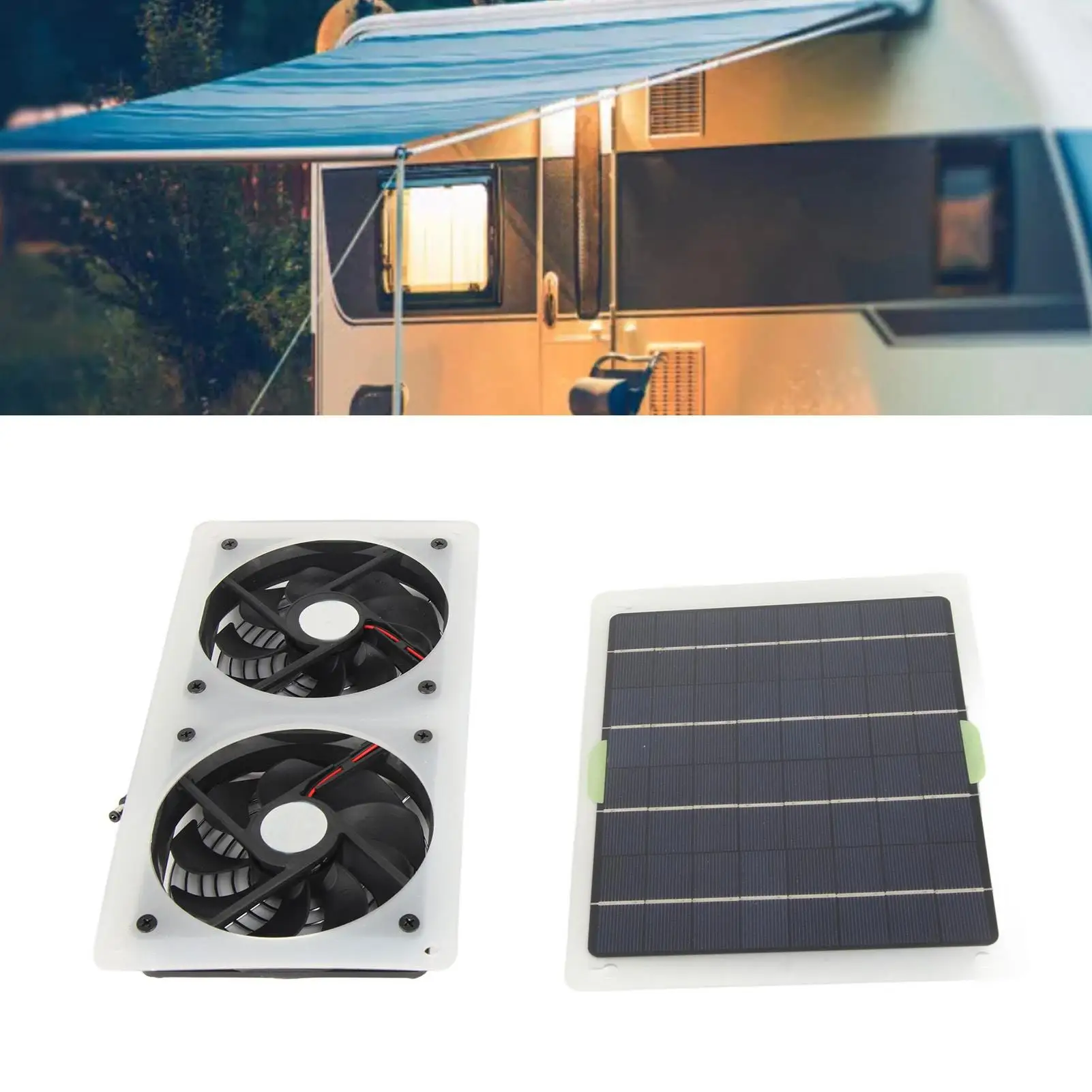 100W Solar Fan Kit - 12V Waterproof Portable Dual Exhaust System for home & Greenhouse - Solar Panel Set