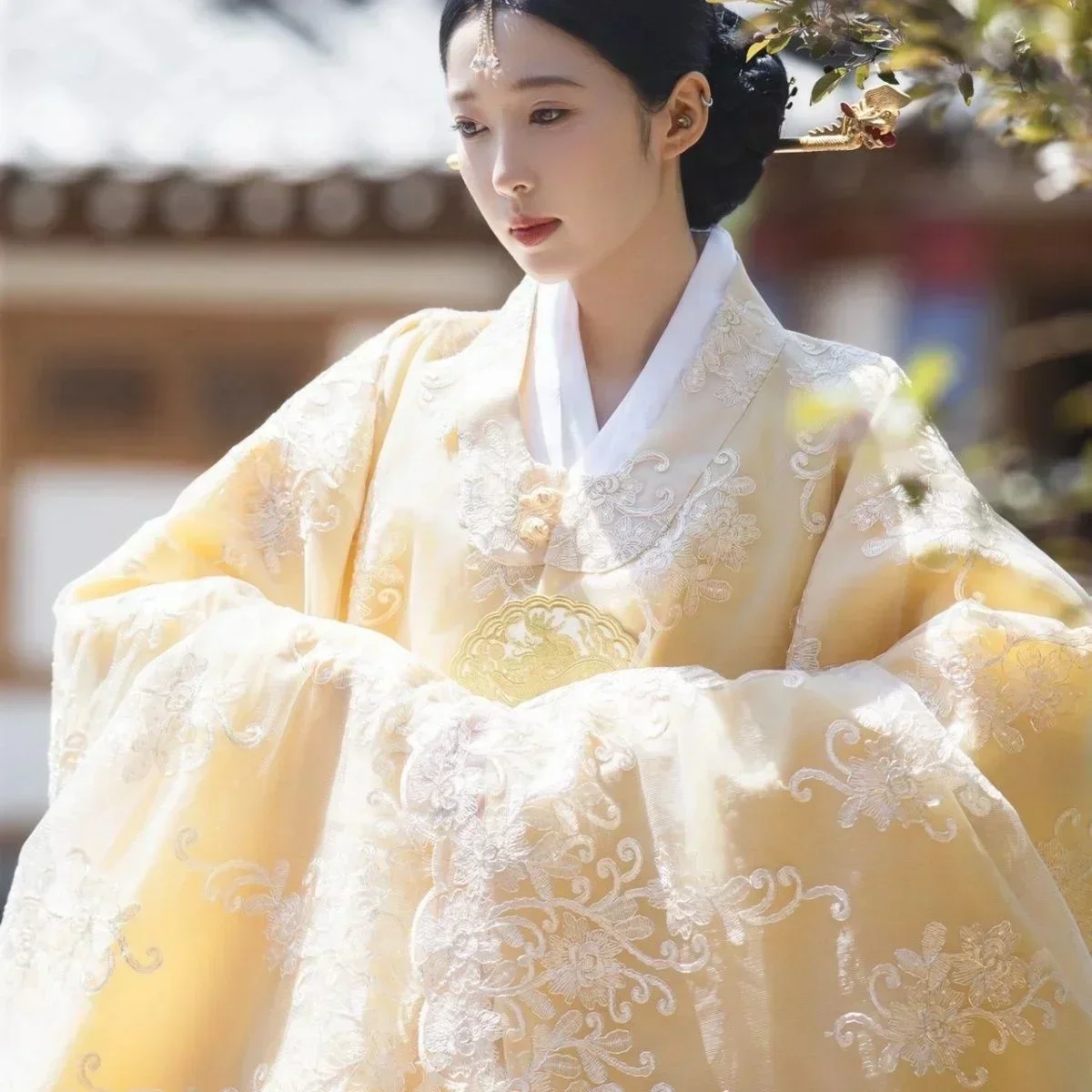 Yellow Korean Clothes Women Traditional Costume Palace Hanbok Elegant Modern Fashion Luxury Dress Party Stage Photograph 한복