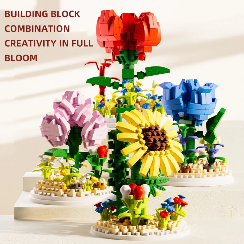 Modular flower toys compatible with LEGO potted Eternal Flower decoration toys Gift Valentine's Day Mosaic flowers