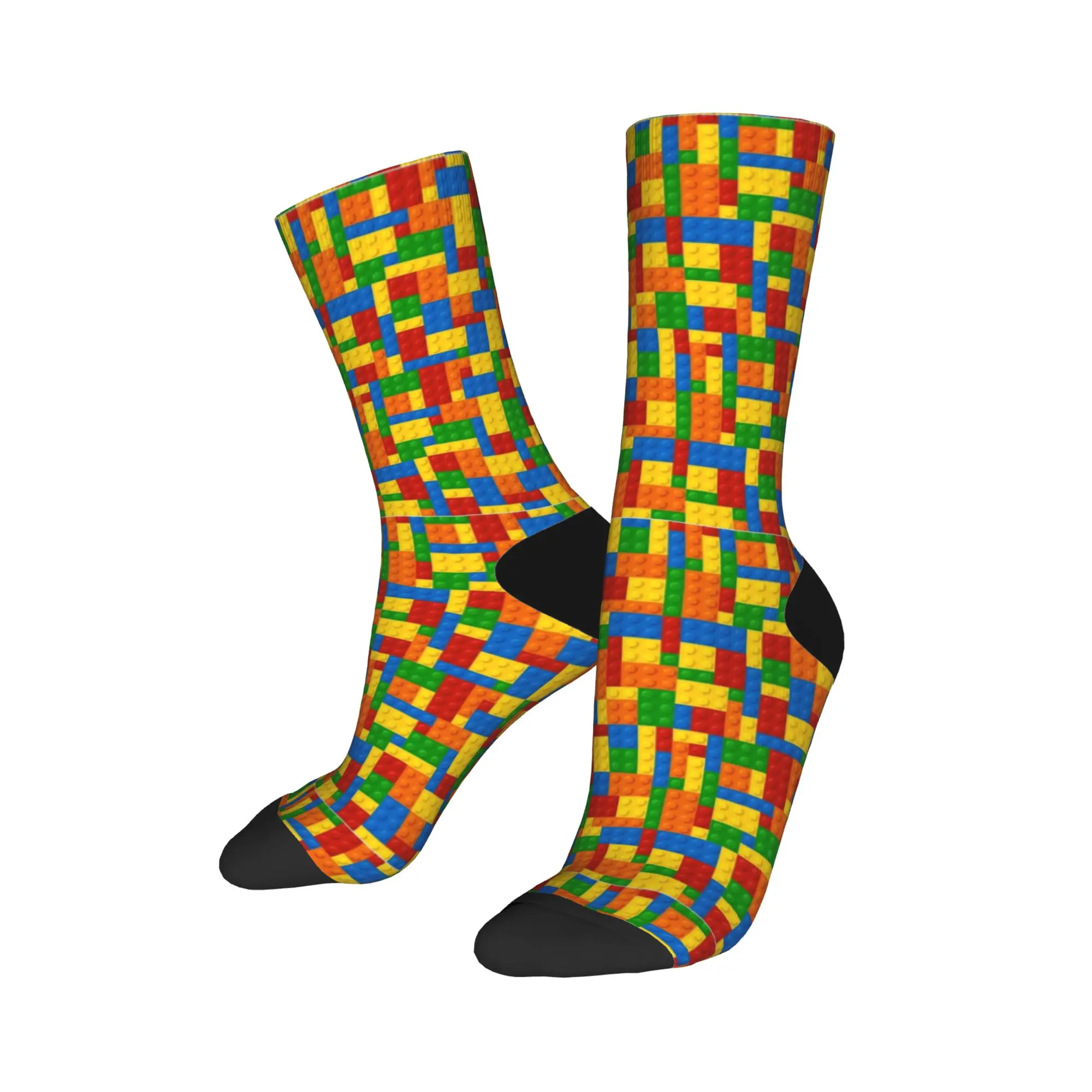 Classic Primary Color Building Blocks Socks  Gothic Stockings Autumn Non Skid Unisex Men Socks Quality Design Skateboard Socks