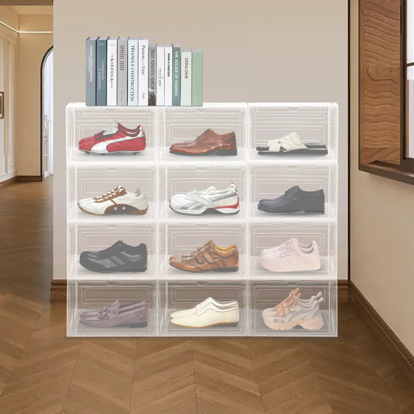 

12Pac Stackable Shoe Storage Boxes Clear Shoe Organizer Container Front Drop Lid