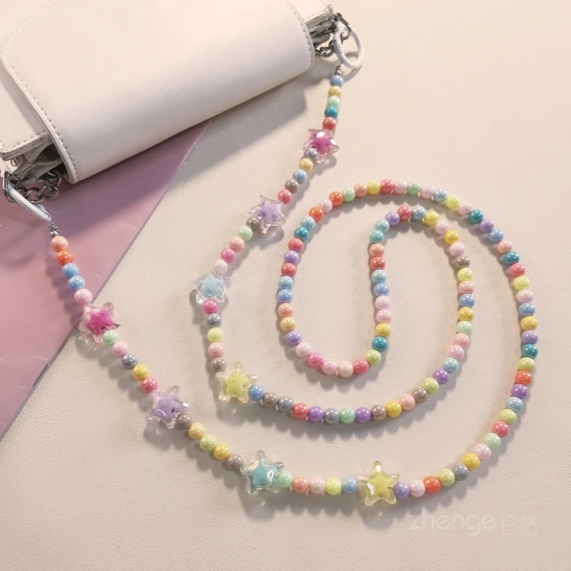 

Женский шнурок с бусинами, цветная цепочка с бусинами, ручная цепочка с бусинами, длинная Шейная цепочка на спину, маленькие подвески с зажимами для телефона