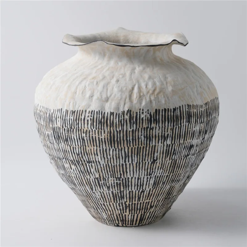 Big belly vase high-end sense wabi-**** wind ceramic flower ware light luxury Chinese retro flower arrangement home decoration o