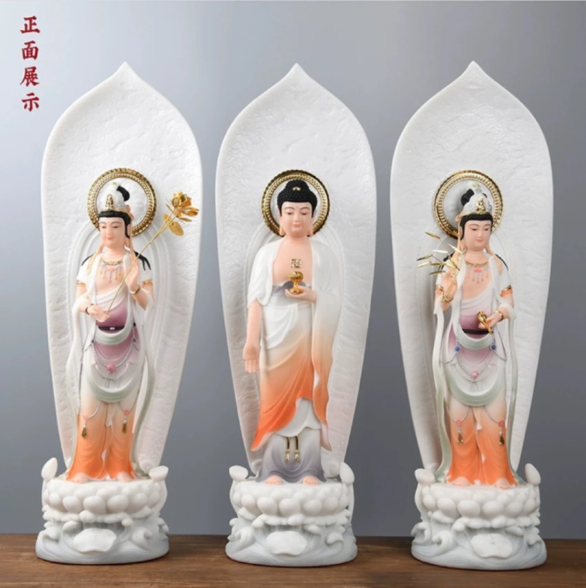 3PCS XI FANG SAN SHENG buddha High grade jade statue HOME Family efficacious bless safe health good luck patron saint Gods