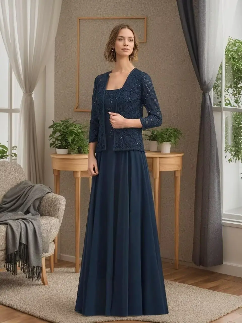 Vestidos para madre de la novia de 2 piezas con chaqueta, vestidos de noche formales largos para mujer, vestido para madre del novio con cordones