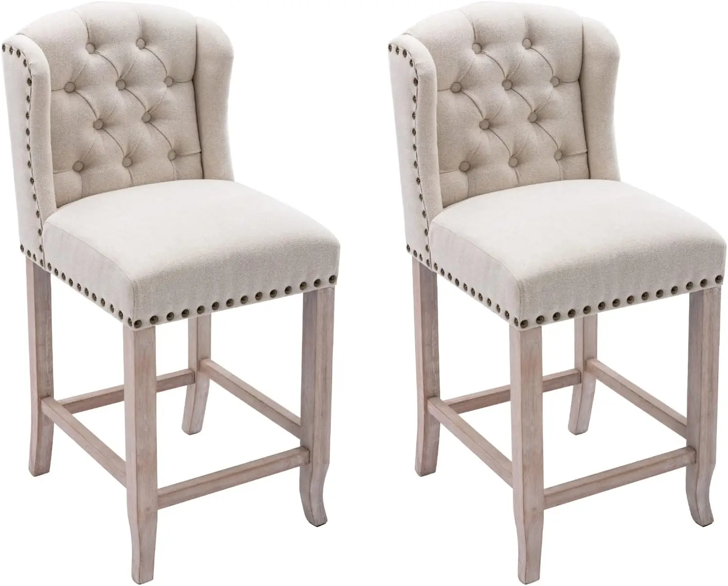 

Набор современных табуретов из 2 шт., высота 26 футов со спинками, деревянными ножками, бежевые льняные кухонные барные стулья с обивкой