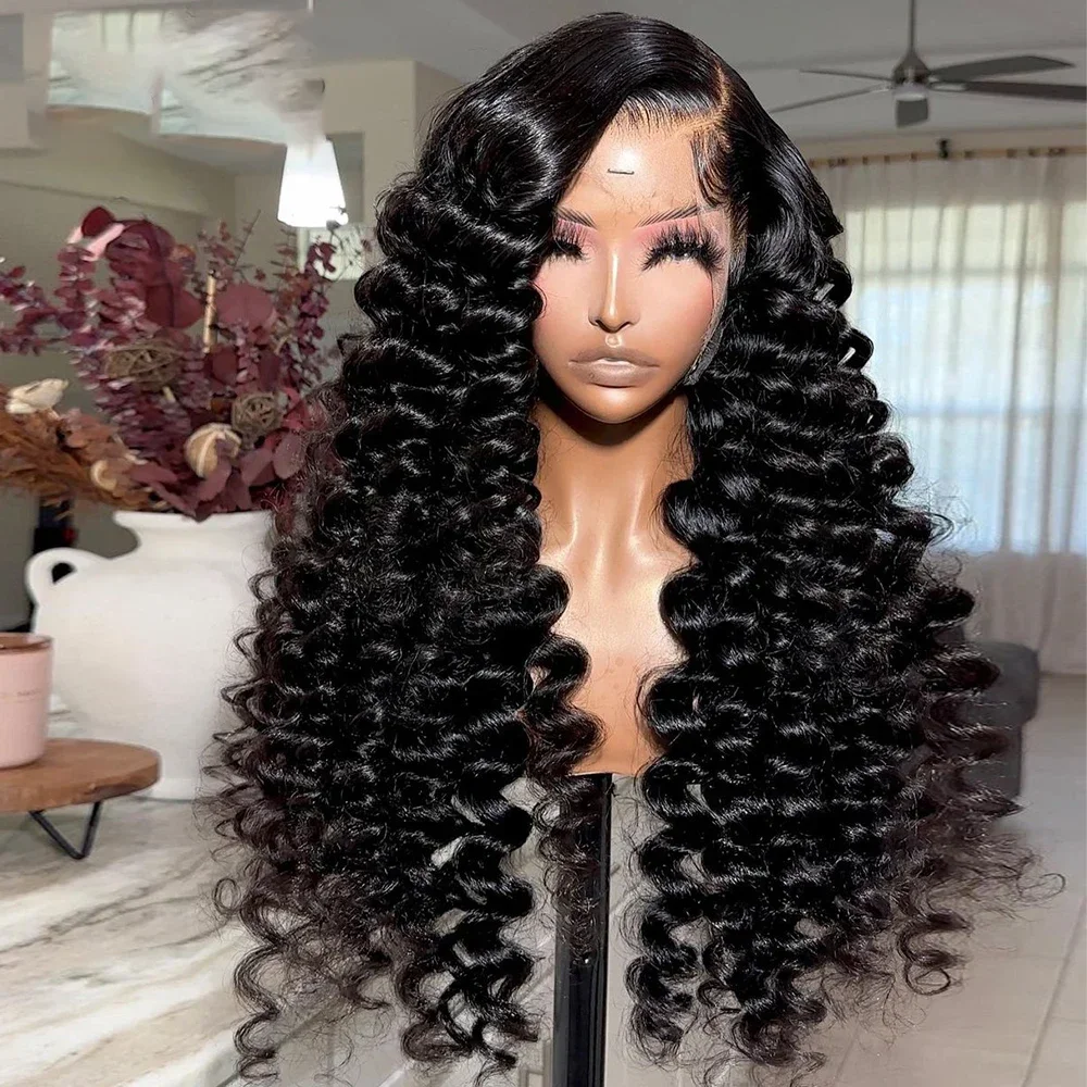 

Black 26Inch Kinky Curly Wave 180Density Glueless Synthetic Long 13*4*1 Lace Front Wig For Black Women Babyhair PrePlucked