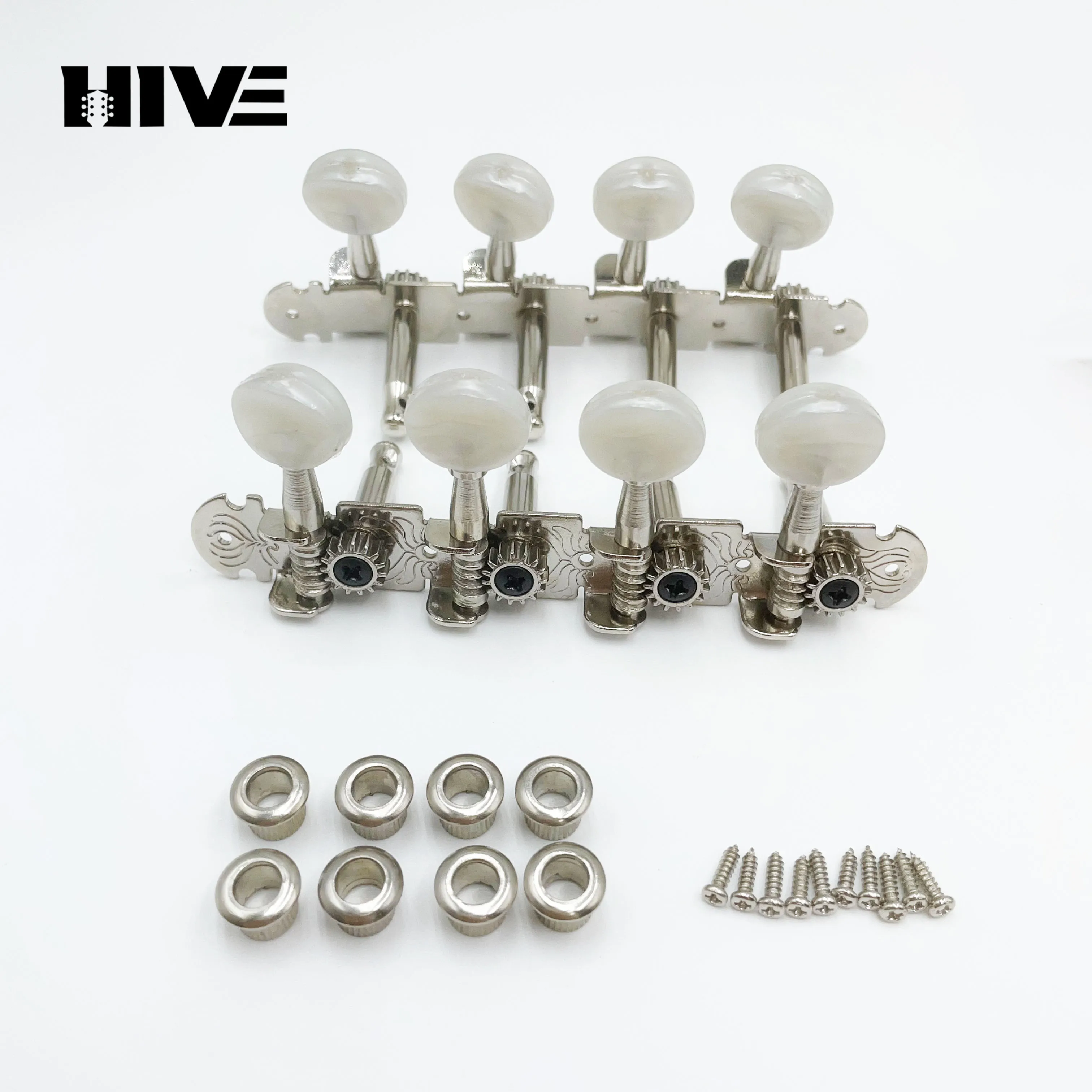 Arc Angle  Long-tailed Hole Mandolin Tuning Peg 4L4R White Pearl Small Round Head 8 String Mandolin Tuning Pegs