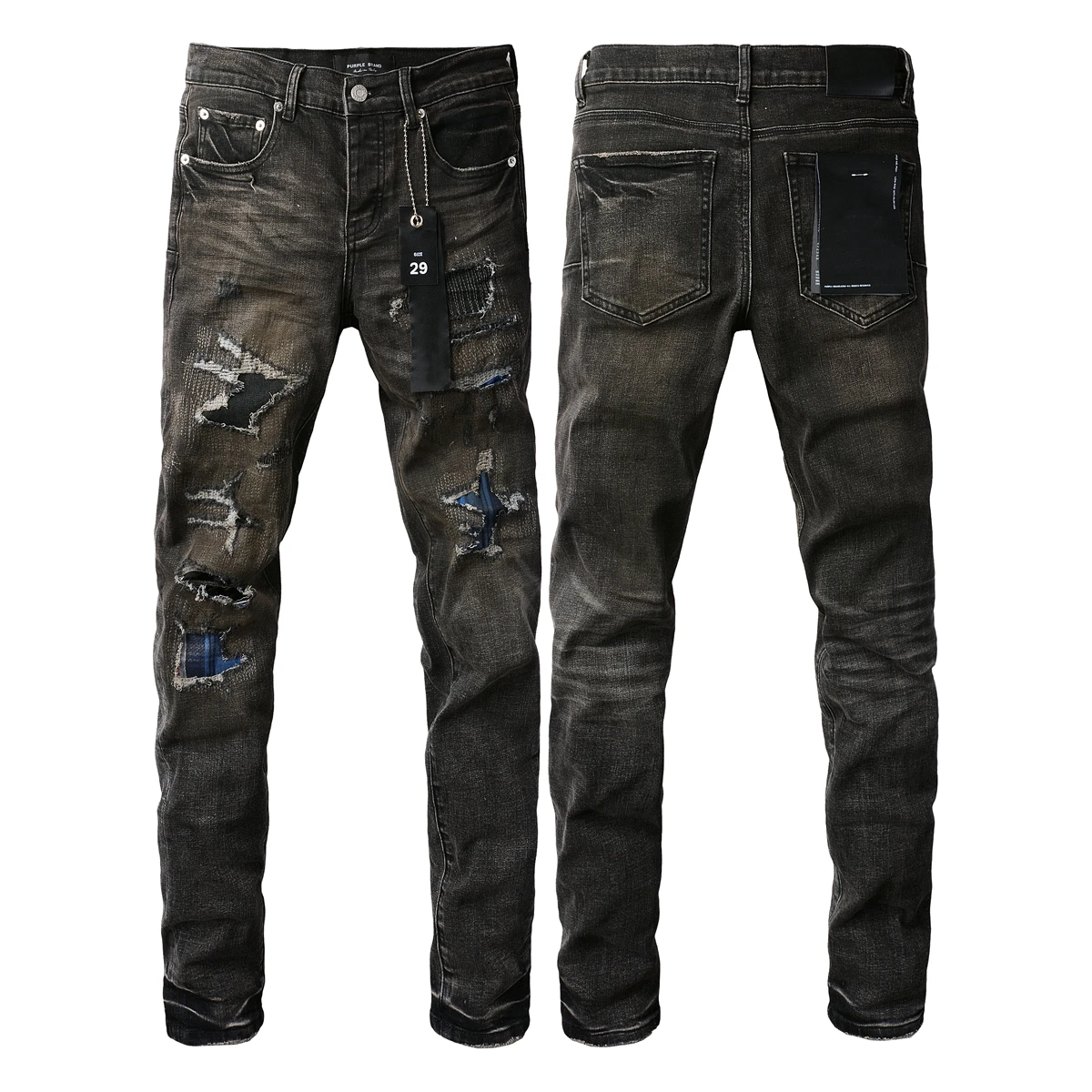 Fashion top quality Purples Jeans Men High Street Paint Dot Knife Cut Hole Repair Low Rise Skinny Denim Brand Pants